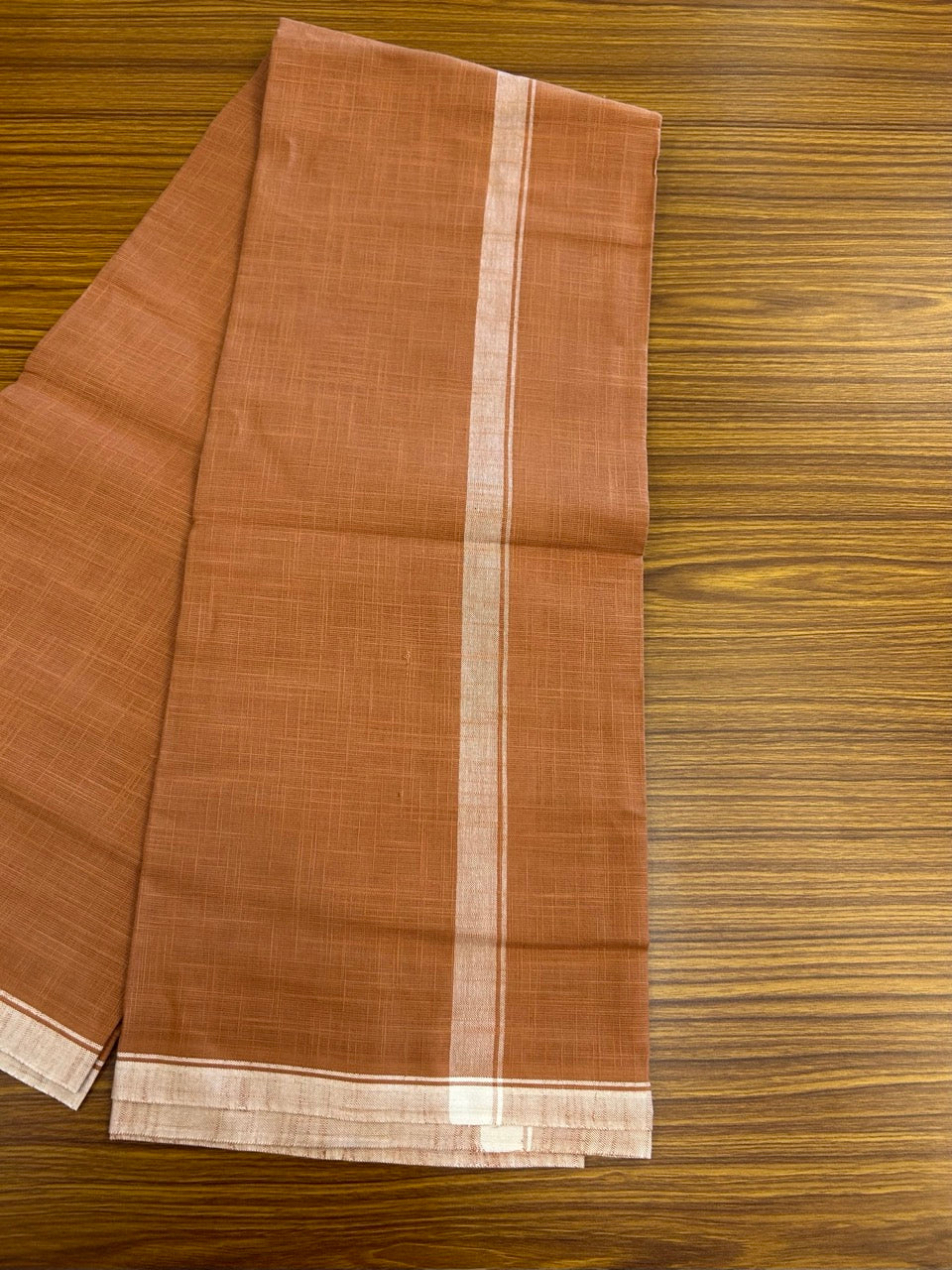 Premium Kathar Type Kavi Mund Pure cotton - Kaitharikada - Single Kaily / Lungi - 1 inch White thin kara Plain Border with Kavi colour body (2 meter / 4 muzham) - 17 KK8039 MUT