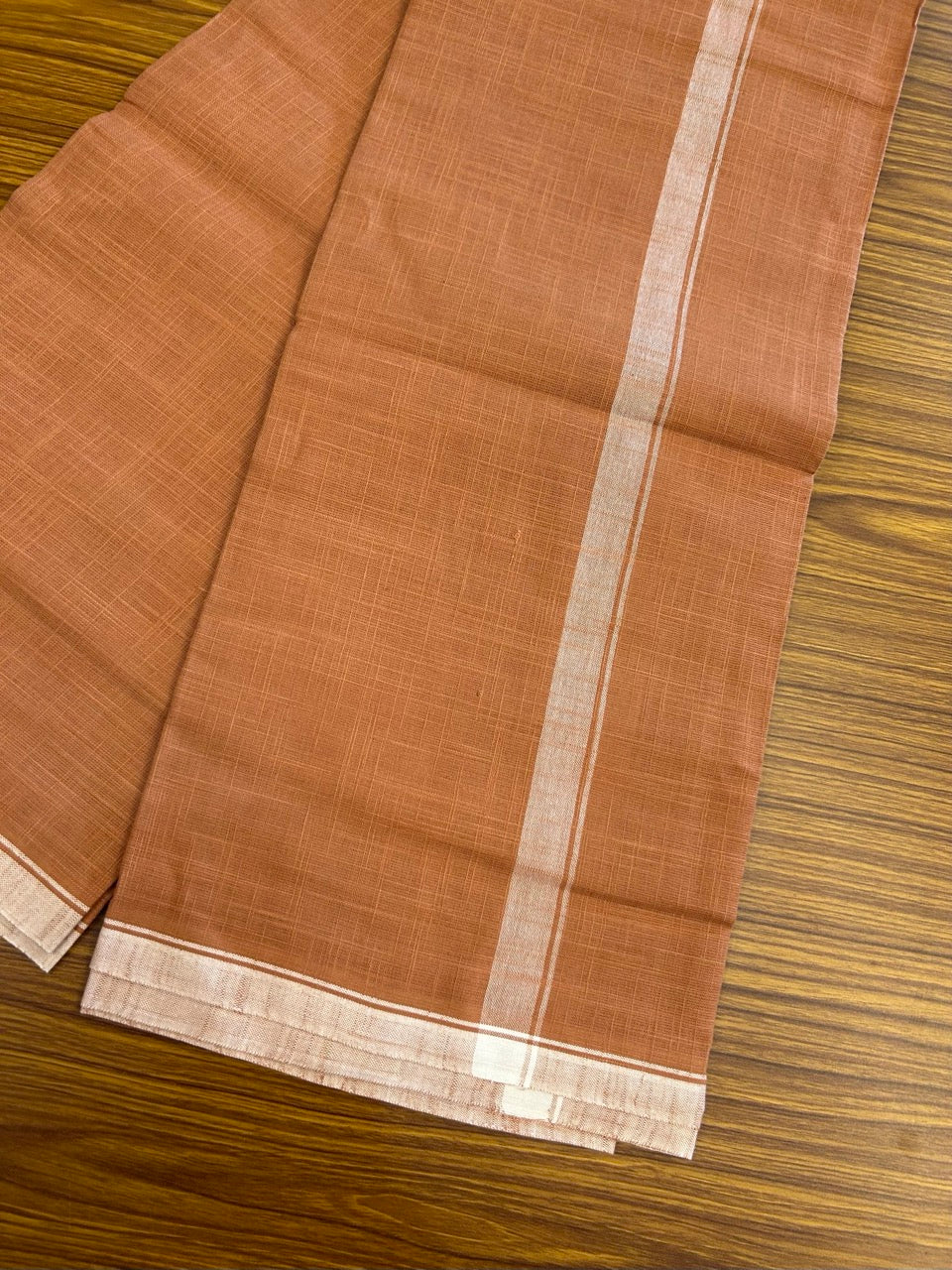 Premium Kathar Type Kavi Mund Pure cotton - Kaitharikada - Single Kaily / Lungi - 1 inch White thin kara Plain Border with Kavi colour body (2 meter / 4 muzham) - 17 KK8039 MUT