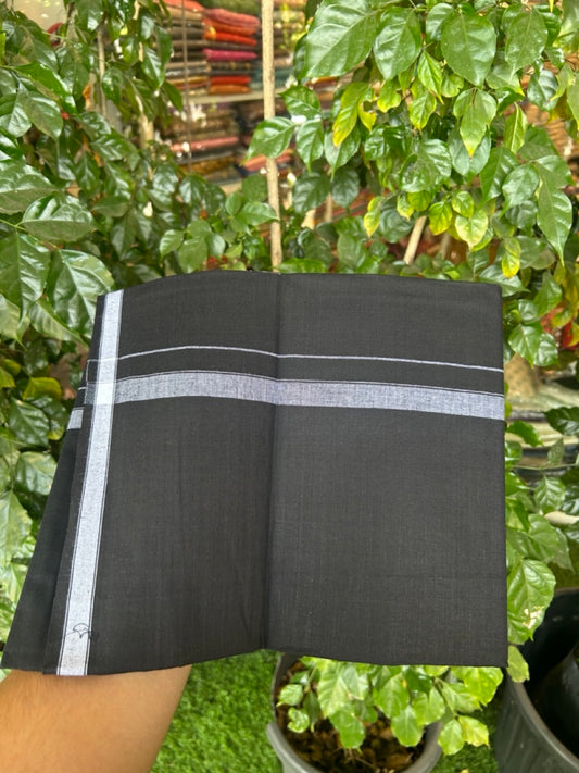 Premium Kathar Type Kavi Mund Pure cotton - Kaitharikada - Single Kaily / Lungi - 0.75 inch White  Stripes kara Plain Border with Black colour body (2 meter / 4 muzham) - 22 KK8039 MUT