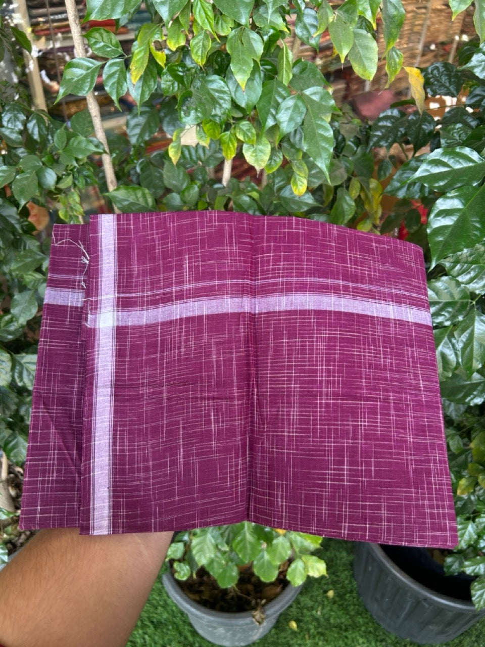 Premium Kathar Type Kavi Mund Pure cotton - Kaitharikada - Single Kaily / Lungi - 0.75 inch White Stripes kara Plain Border with Violet & White Stripes colour body (2 meter / 4 muzham) - 25 KK8039 MUT