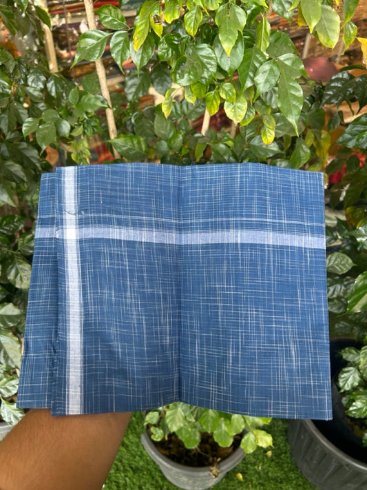 Premium Kathar Type Kavi Mund Pure cotton - Kaitharikada - Single Kaily / Lungi - 0.75 inch White Stripes kara Plain Border with Blue & White Stripes colour body (2 meter / 4 muzham) - 24 KK8039 MUT
