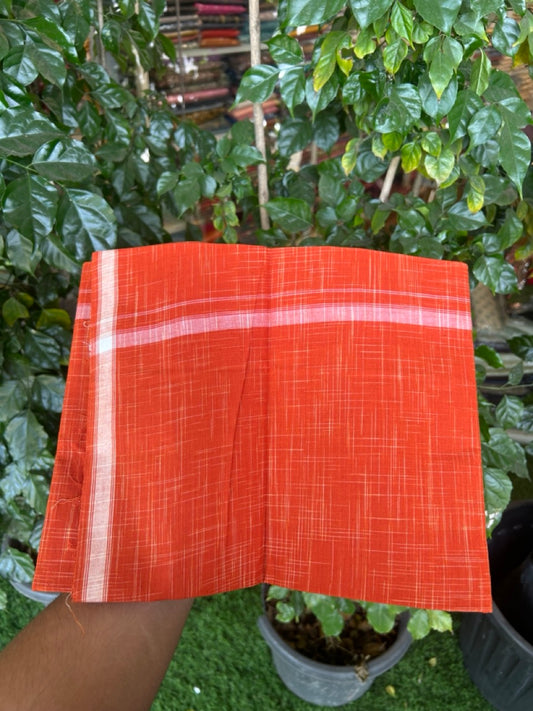 Premium Kathar Type Kavi Mund Pure cotton - Kaitharikada - Single Kaily / Lungi - 0.75 inch White Stripes kara Plain Border with Orange & White Stripes colour body (2 meter / 4 muzham) - 28 KK8039 MUT