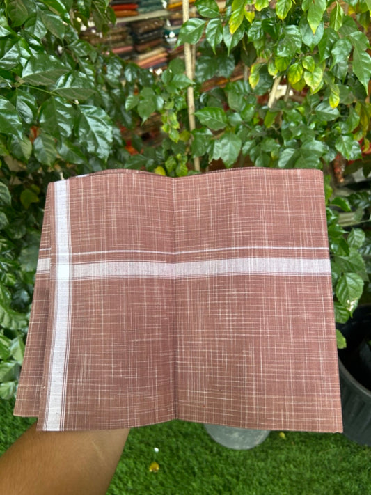 Premium Kathar Type Kavi Mund Pure cotton - Kaitharikada - Single Kaily / Lungi - 0.75 inch White Stripes kara Plain Border with Brown & White Stripes colour body (2 meter / 4 muzham) - 23 KK8039 MUT