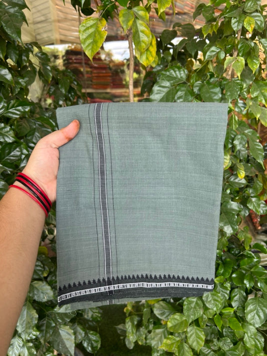 Premium Kathar Type Kavi Mund Pure cotton - Kaitharikada - Single Kaily / Lungi - 1 inch White Stripes Kara kuppadam Border with Greyish Green colour body (2 meter / 4 muzham) - 12 KK8039 MUT