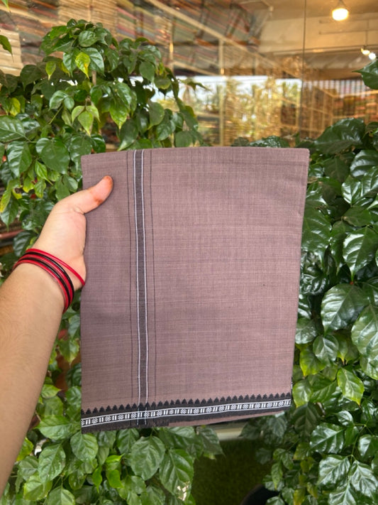 Premium Kathar Type Kavi Mund Pure cotton - Kaitharikada - Single Kaily / Lungi - 1 inch Black &White Stripes Kara kuppadam Border with Purplish Grey colour body (2 meter / 4 muzham) - 8 KK8039 MUT