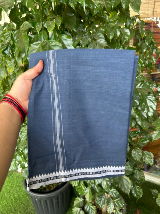 Premium Kathar Type Kavi Mund Pure cotton - Kaitharikada - Single Kaily / Lungi - 1 inch Black &White Stripes Kara kuppadam Border with Navy Blue colour body (2 meter / 4 muzham) - 9 KK8039 MUT