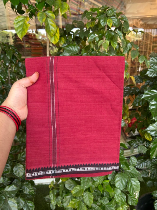 Premium Kathar Type Kavi Mund Pure cotton - Kaitharikada - Single Kaily / Lungi - 1 inch Black & White Stripes Kara kuppadam Border with Maroon colour body (2 meter / 4 muzham) - 14 KK8039 MUT