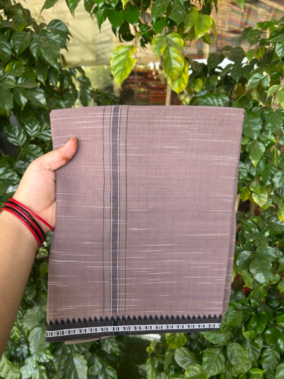 Premium Kathar Type Kavi Mund Pure cotton - Kaitharikada - Single Kaily / Lungi - 1 inch Black & White Stripes Kara kuppadam Border with Ash Violet colour body  (2 meter / 4 muzham) - 3 KK8039 MUT