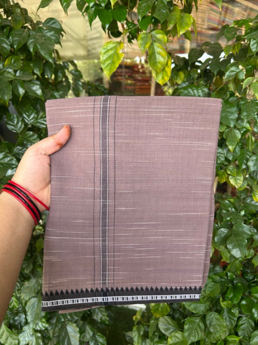 Premium Kathar Type Kavi Mund Pure cotton - Kaitharikada - Single Kaily / Lungi - 1 inch Black & White Stripes Kara kuppadam Border with Ash Violet colour body  (2 meter / 4 muzham) - 3 KK8039 MUT