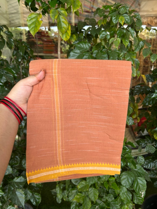 Premium Kathar Type Kavi Mund Pure cotton - Kaitharikada - Single Kaily / Lungi - 1 inch White & Yellow Stripes kara kuppadam Border with Kavi colour body (2 meter / 4 muzham) - 21 KK8039 MUT