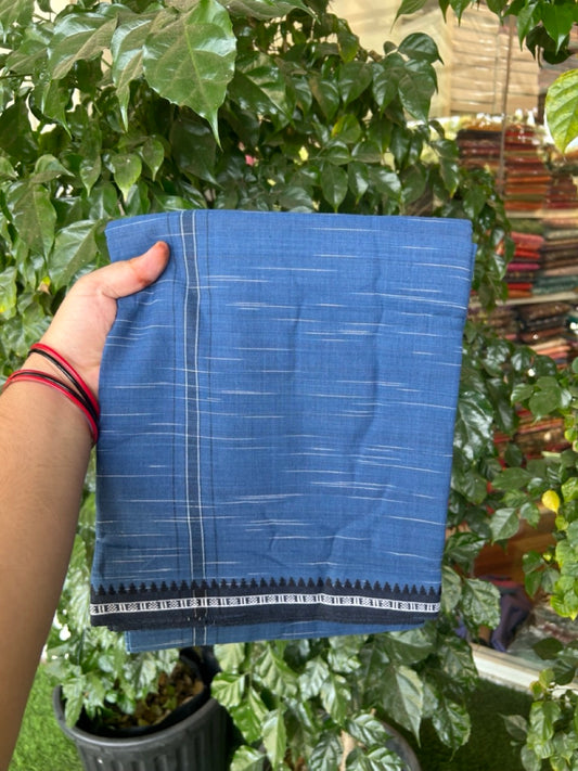 Premium Kathar Type Kavi Mund Pure cotton - Kaitharikada - Single Kaily / Lungi - 1 inch Black & White Stripes Kara kuppadam Border with Dark Blue colour body (2 meter / 4 muzham) - 4 KK8039 MUT