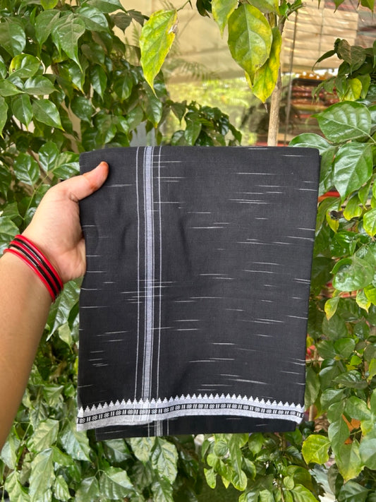 Premium Kathar Type Kavi Mund Pure cotton - Kaitharikada - Single Kaily / Lungi - 1 inch White Stripes Kara kuppadam Border with Black colour body (2 meter / 4 muzham) - 7 KK8039 MUT