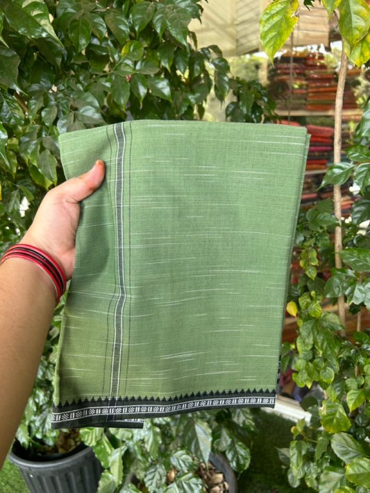 Premium Kathar Type Kavi Mund Pure cotton - Kaitharikada - Single Kaily / Lungi - 1 inch Black & White Stripes Kara kuppadam Border with Green colour body  (2 meter / 4 muzham) - 2 KK8039 MUT