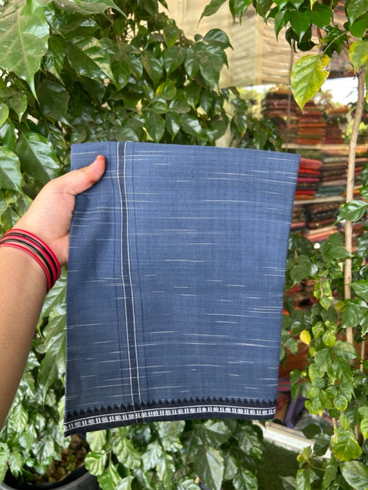 Premium Kathar Type Kavi Mund Pure cotton - Kaitharikada - Single Kaily / Lungi - 1 inch Black & White Stripes Kara kuppadam Border with Navy Blue colour body (2 meter / 4 muzham) - 5 KK8039 MUT
