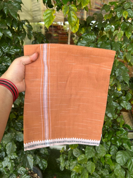Premium Kathar Type Kavi Mund Pure cotton - Kaitharikada - Single Kaily / Lungi - 1 inch White & Black Stripes kara kuppadam Border with Kavi colour body (2 meter / 4 muzham) - 20 KK8039 MUT