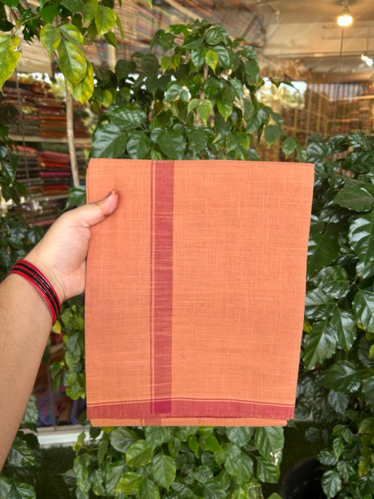 Premium Kathar Type Kavi Mund Pure cotton - Kaitharikada - Single Kaily / Lungi - 1 inch Maroon kara Plain Border with Kavi colour body (2 meter / 4 muzham) - 19 KK8039 MUT