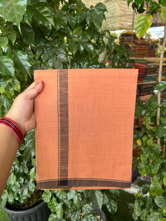 Premium Kathar Type Kavi Mund Pure cotton - Kaitharikada - Single Kaily / Lungi - 1 inch Black kara Plain Border with Kavi colour body (2 meter / 4 muzham) - 18 KK8039 MUT