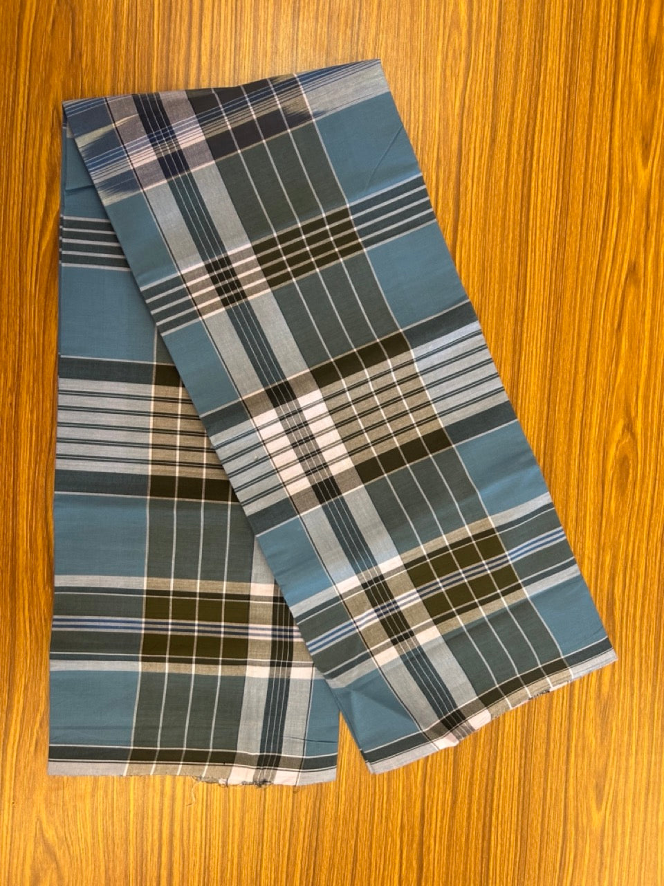 Premium Kathar Type Mund Pure cotton - Kaitharikada - Single Kaily / Lungi - 0.5 inch white Border with Blue , Olive Green , Brown & White Stripes body (2 meter / 4 muzham) - 30 KK8039 MUT