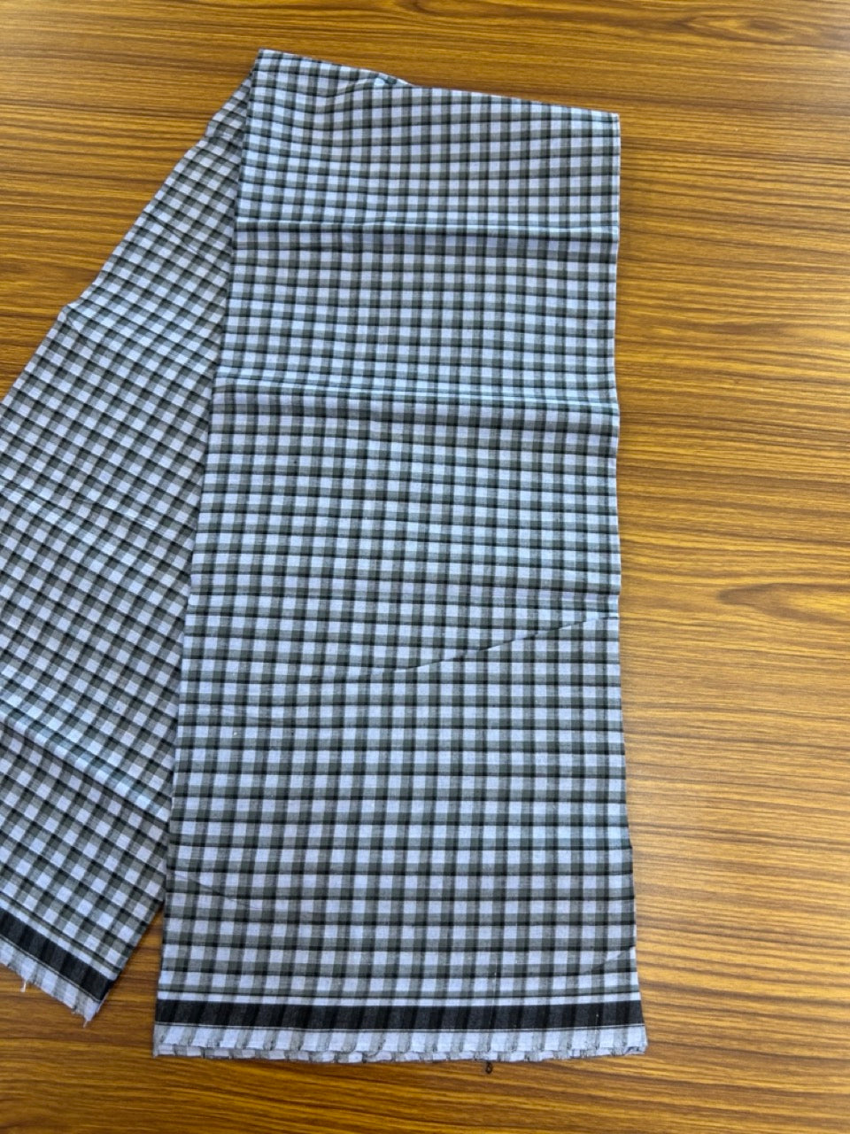 Premium Kathar Type Mund Pure cotton - Kaitharikada - Single Kaily / Lungi - 0.5 inch white Border with Brown, Light Blue , Black & White Check body (2 meter / 4 muzham) - 37 KK8039 MUT