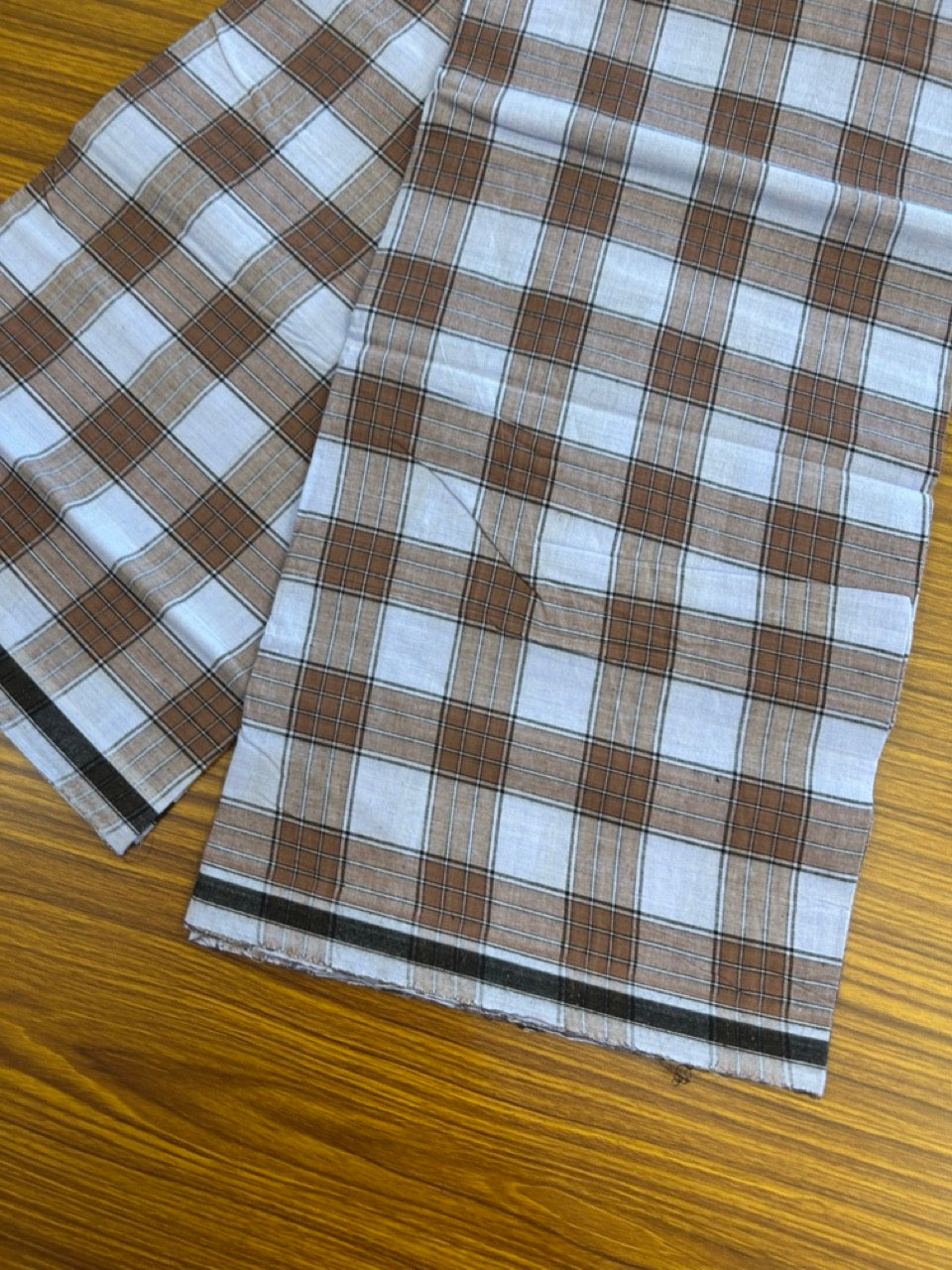 Premium Kathar Type Mund Pure cotton - Kaitharikada - Single Kaily / Lungi - 0.5 inch white Border with Brown, Light Blue , Black & White Stripes body (2 meter / 4 muzham) - 35 KK8039 MUT