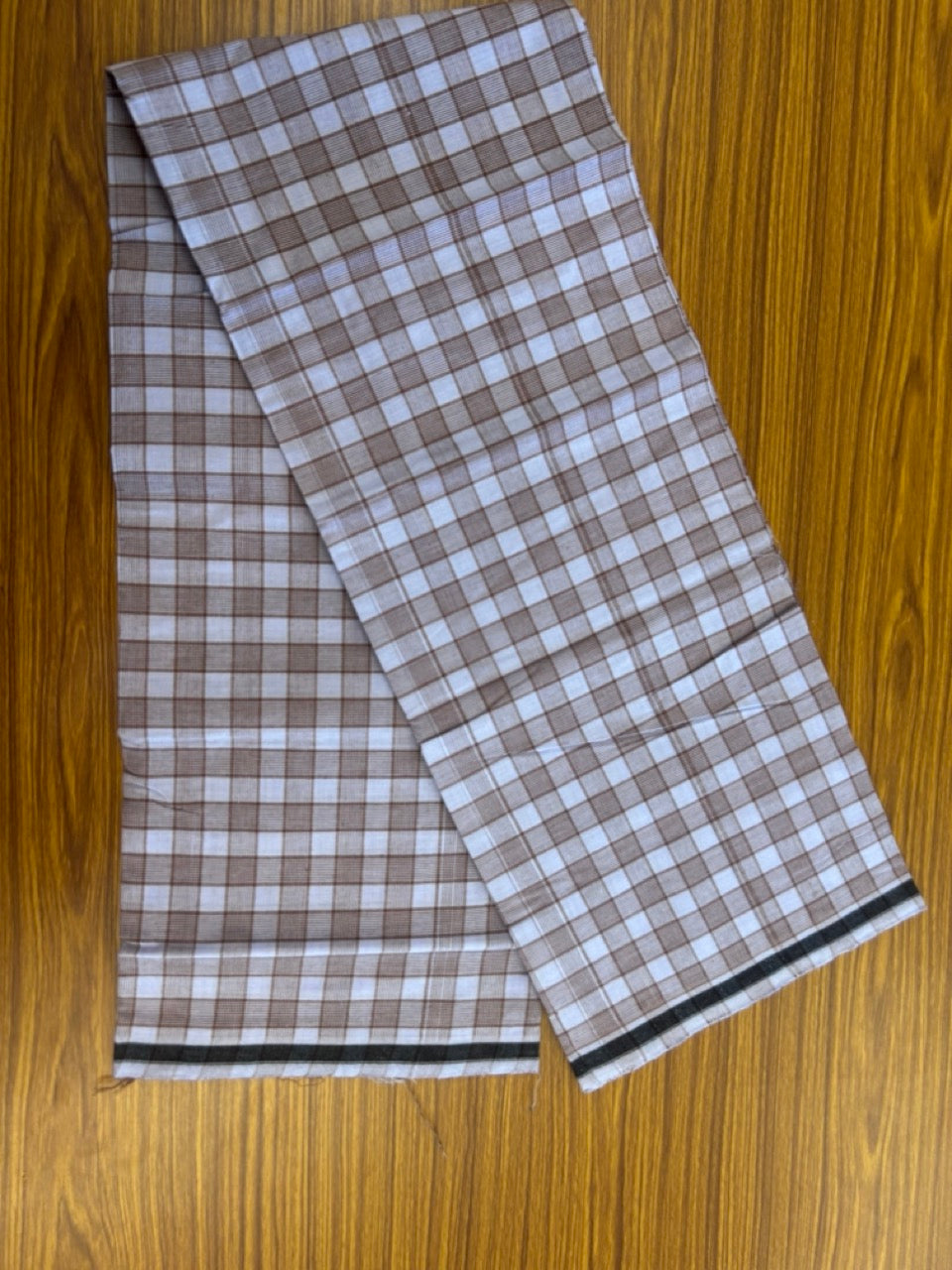 Premium Kathar Type Mund Pure cotton - Kaitharikada - Single Kaily / Lungi - 0.5 inch Black Border with Lavender & Sand brown Check body (2 meter / 4 muzham) - 42 KK8039 MUT