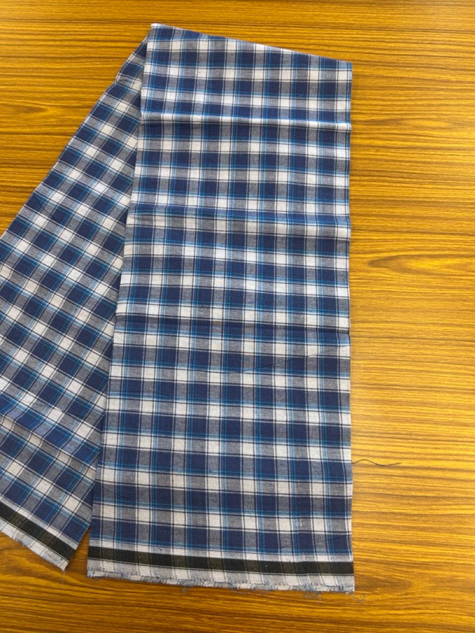 Premium Kathar Type Mund Pure cotton - Kaitharikada - Single Kaily / Lungi - 0.5 inch Black Border with Blue & White Check body (2 meter / 4 muzham) - 43 KK8039 MUT