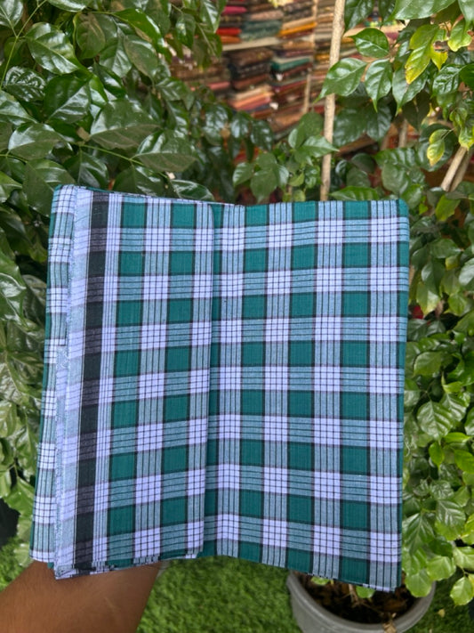 Premium Kathar Type Mund Pure cotton - Kaitharikada - Single Kaily / Lungi - 0.5 inch white Border with Green & Black Check body (2 meter / 4 muzham) - 41 KK8039 MUT