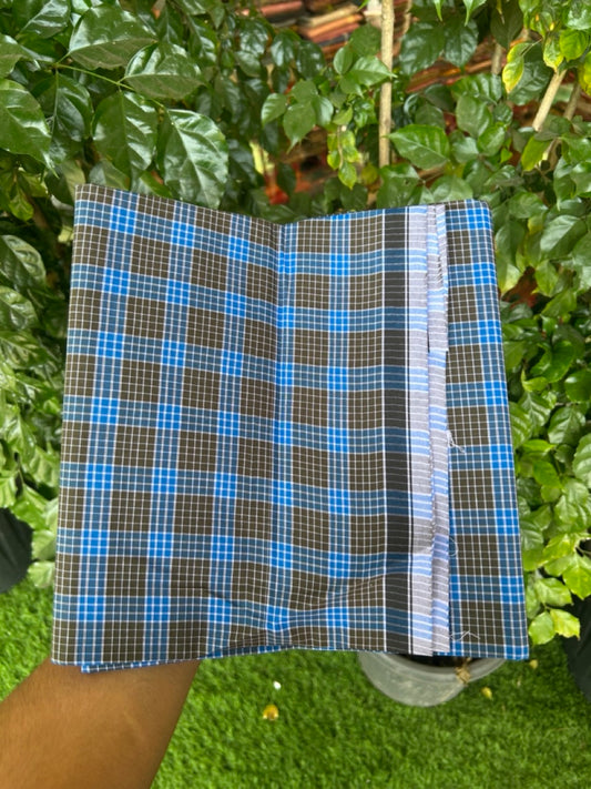 Premium Kathar Type Mund Pure cotton - Kaitharikada - Single Kaily / Lungi - 0.5 inch White Border with Olive Green , Blue & Black Stripes body 2.10 mtr (2.10 meter / 4 muzham) - 36 KK8039 MUT