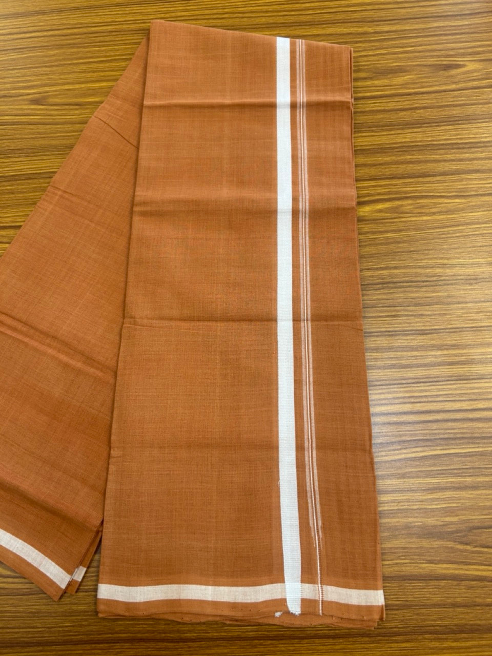 10% Discount !! KaithariKada 100% Pure Cotton - HANDLOOM Single Mundu/Dhoti  KAVI Brown COLOUR BODY & 1.5 cm Puliyilakkara White Chutty Kara- 19KK8015EL