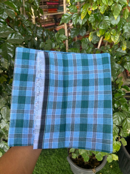 Premium Kathar Type Mund Pure cotton - Kaitharikada - Single Kaily / Lungi - 0.5 inch white Border with Blue , Green , Black & White Stripes body (2 meter / 4 muzham) - 34 KK8039 MUT
