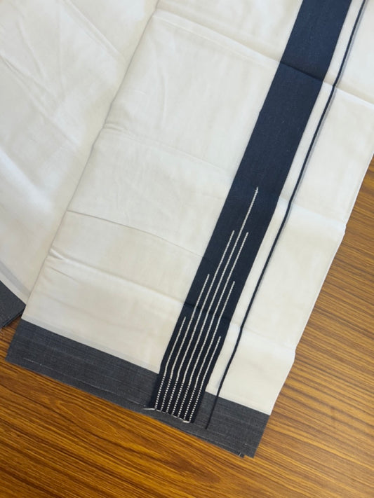 20% Discount ! KaithariKada Balaramapuram 100% Cotton Pure White Double Mundu/Dhoti - 80s - 1.5 inch Puliyilakkara Black Striped Chutty kara 4 mtr (8.5 muzham) - 38 KK5302 MUT