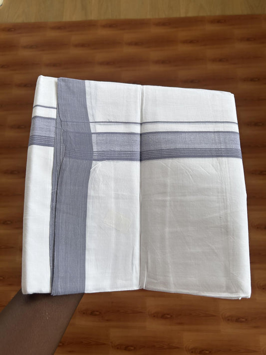 Double Pure white Mundu / Dhothi - 20% Discount ! KaithariKada Balaramapuram - 100% Pure Cotton 100x80 - 1.5 inch Ash blue striped Kara 4.5 Meters (10 Muzham) - 24 KK5391 THI
