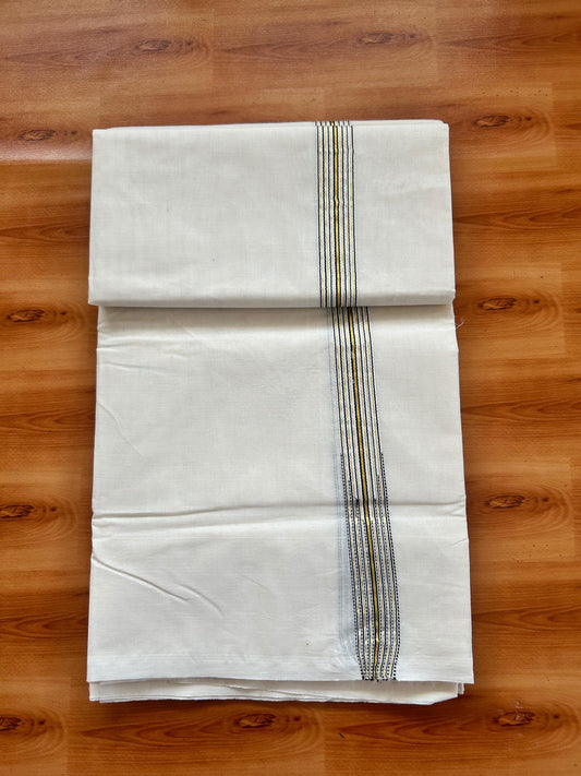 Double Off white Mundu/Dhoti - 20% Discount! KaithariKada - 100% Cotton  100x100 - 1 inch Puliyilakkara Gold Kasav & Black 12 Line Chutty Kara - 4 mtr (8.5 muzham) -  8 KK5477 ASH
