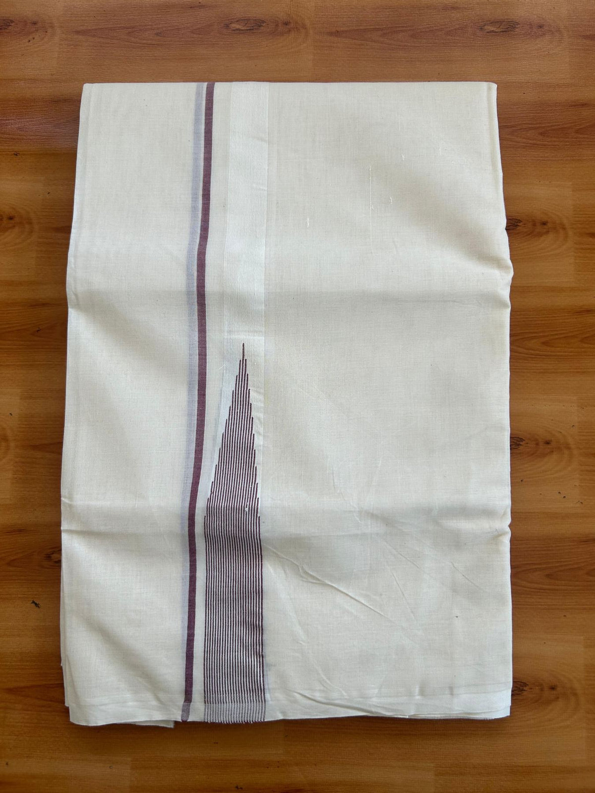 Double Off White (Unbleached) Mundu/Dhoti - 20% Discount!! KaithariKada Pulimood 100% Cotton 100X100 - 1 inch Puliyilakkara Brown Chutty Kara - 4 mtr (8.5 muzham) - 8 KK5545 ASH