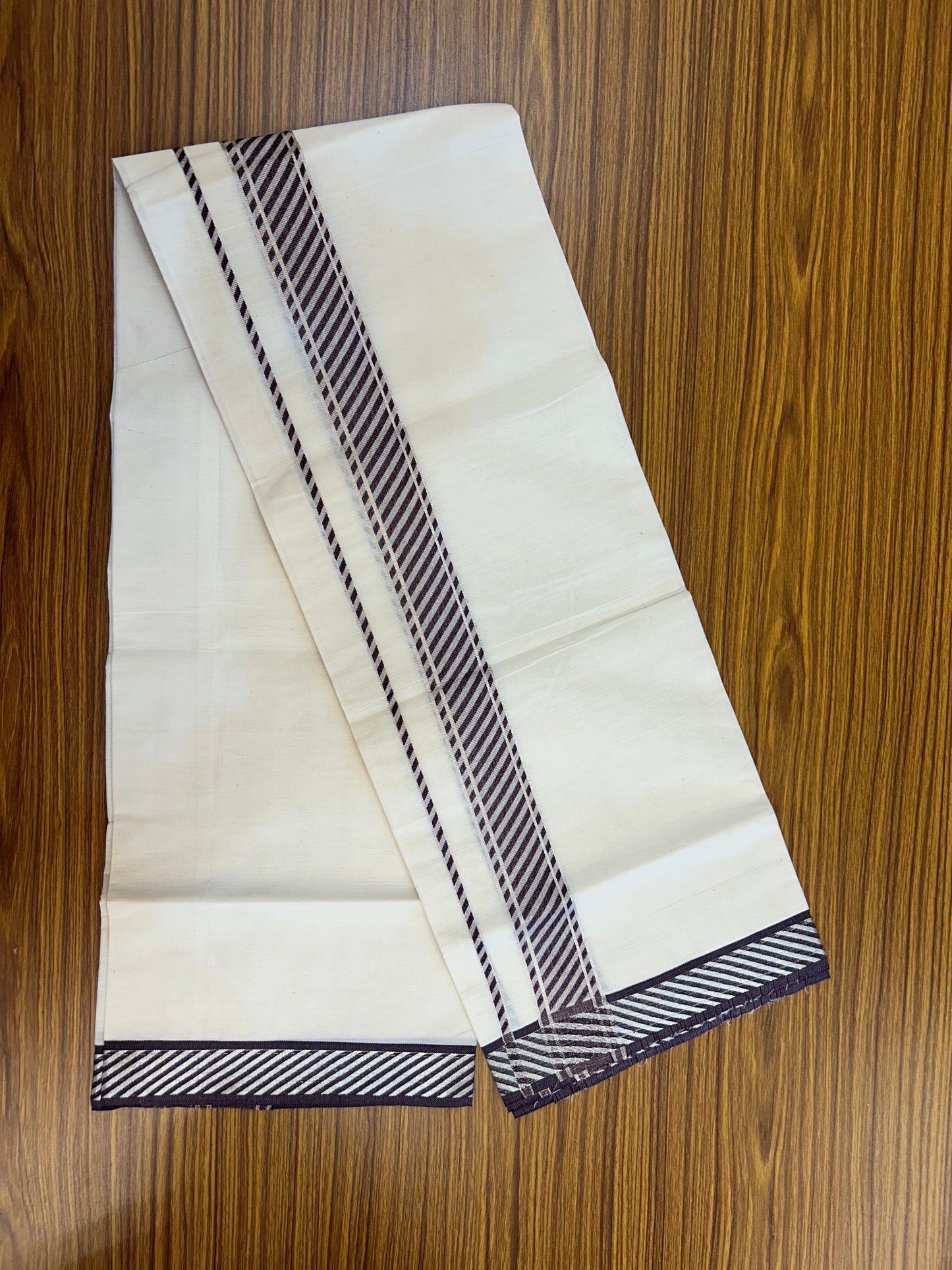 20% Discount ! KaithariKada Balaramapuram 100% Pure Cotton Single Off White Mundu/Dhoti - 30X70 - 1.5 inch Silver Kasav & Wine Purple Jacquard Design kara 2 mtr (4 Muzham) - 5 KK5327 CJT