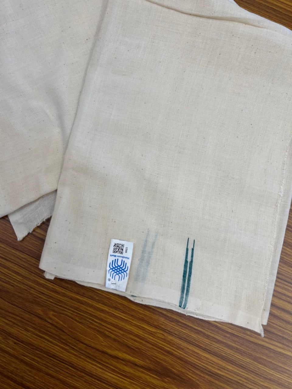 Kaitharikada - HANDLOOM Pure Cotton Kerala Towel - Thorthu - Off White Body & Green Chutty Kara - 12 KK5198 ELA