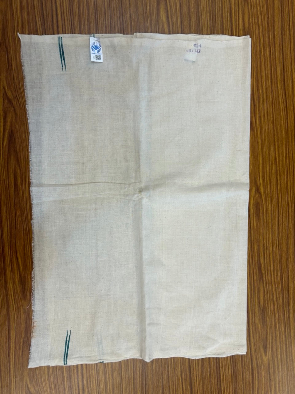Kaitharikada - HANDLOOM Pure Cotton Kerala Towel - Thorthu - Off White Body & Green Chutty Kara - 12 KK5198 ELA