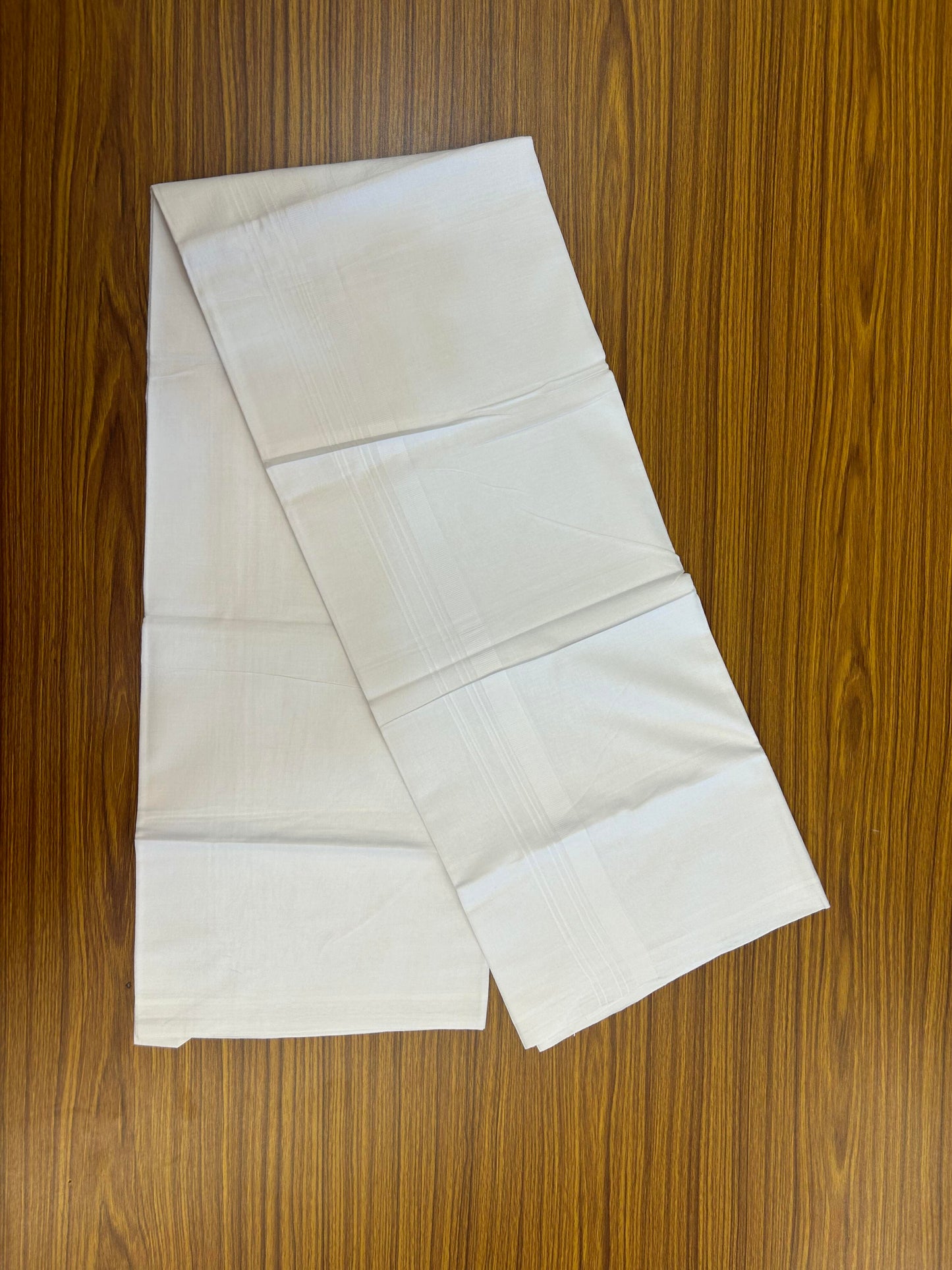 20% Discount! KaithariKada Balaramapuram 100% Cotton Double Pure white Mundu/Dhoti- 60s - 1.25 inch White Stripes Kara - Between3.80-3.95m (8 muzham) - 52 KK5355 CKS