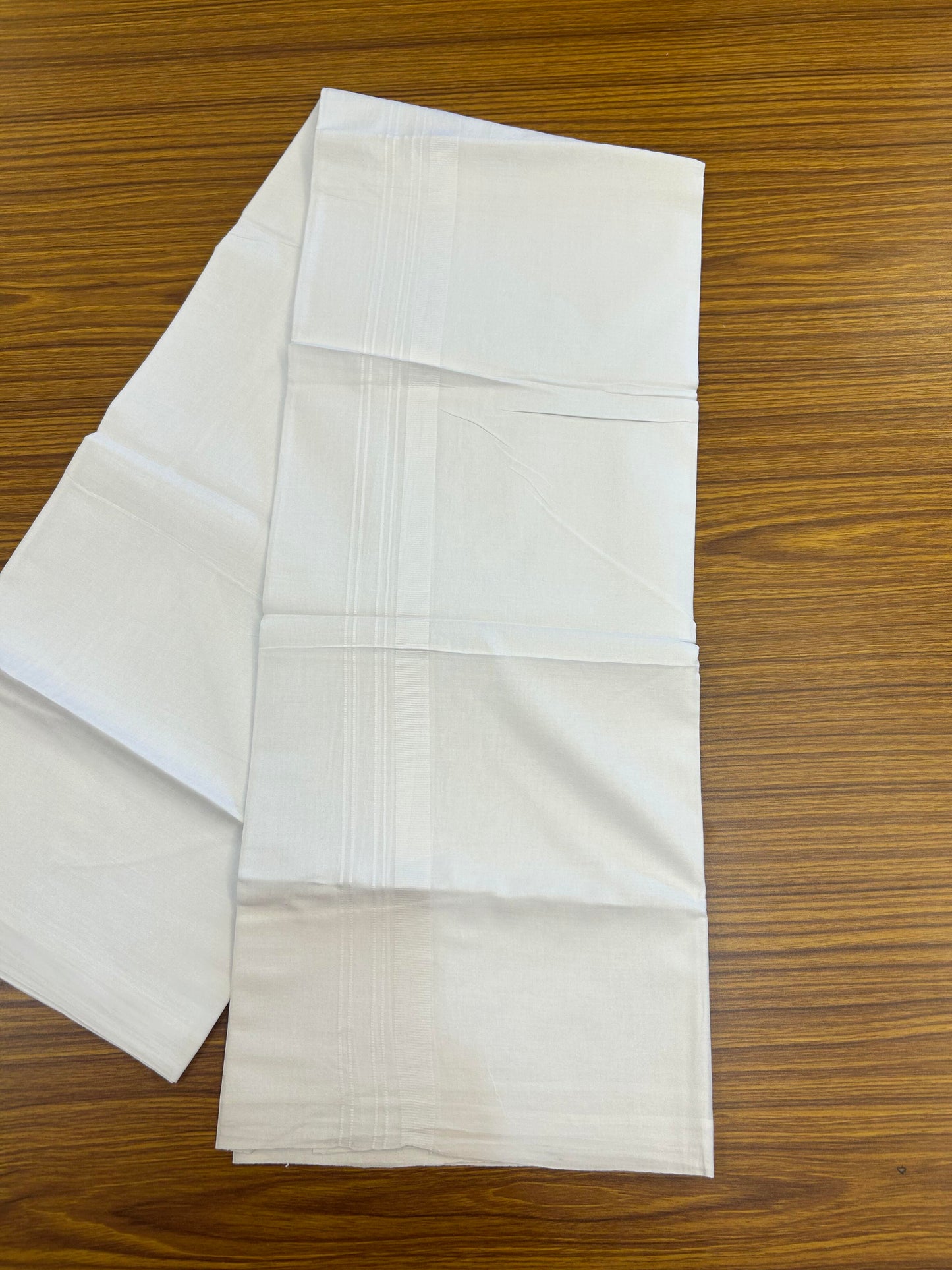 20% Discount! KaithariKada Balaramapuram 100% Cotton Double Pure white Mundu/Dhoti- 60s - 1.25 inch White Stripes Kara - Between3.80-3.95m (8 muzham) - 52 KK5355 CKS