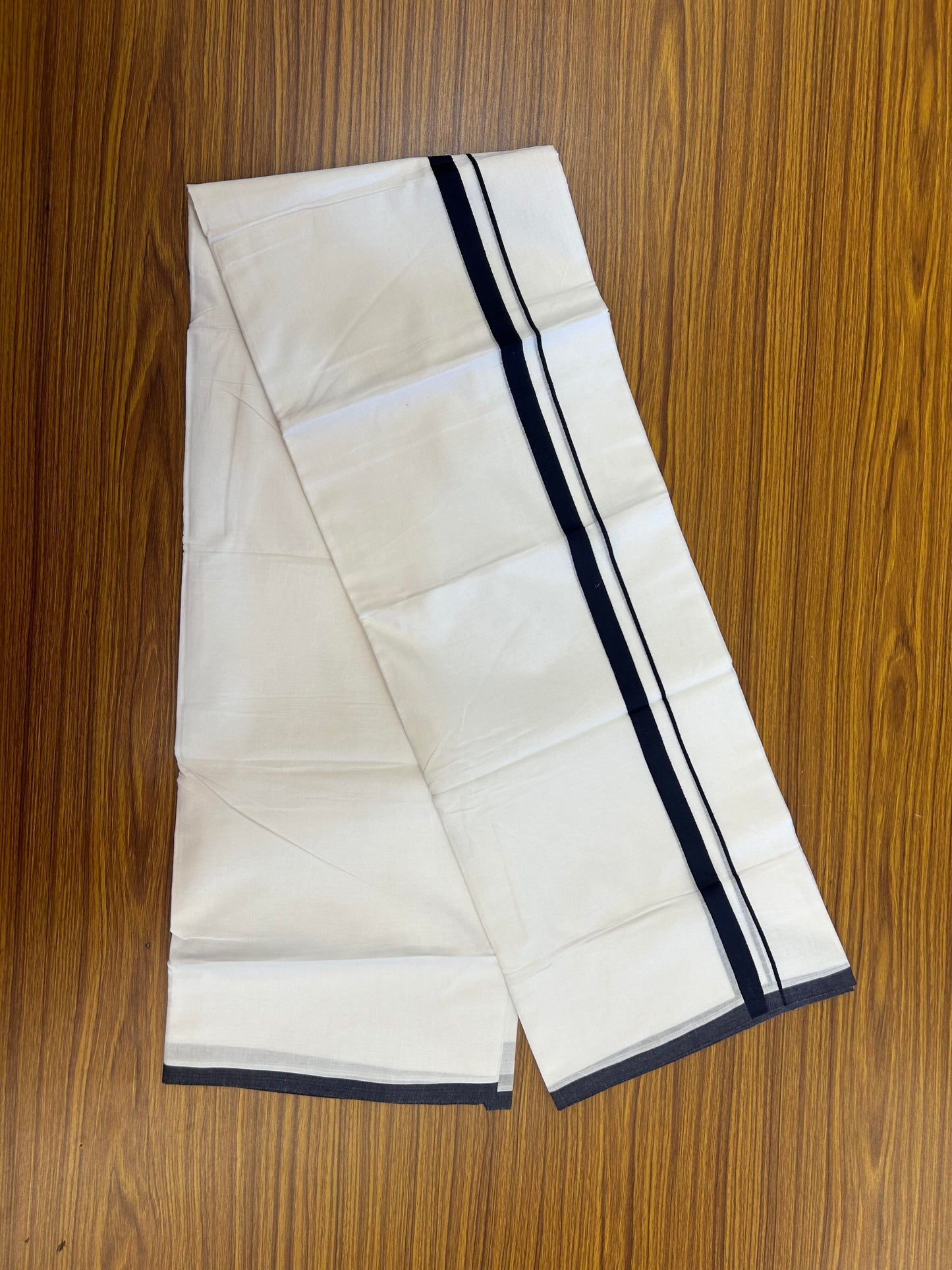 20% Discount! KaithariKada Balaramapuram 100% Cotton Double Pure white Mundu/Dhoti- 100x80 - 1.5 cm inch Black Kara - Between3.80-3.95m (8 muzham) - 50 KK5355 CKS