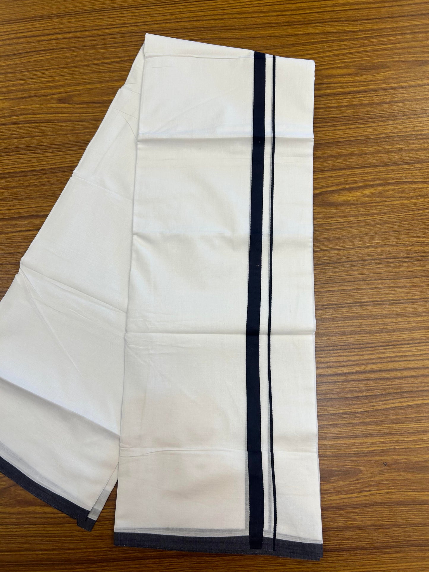 20% Discount! KaithariKada Balaramapuram 100% Cotton Double Pure white Mundu/Dhoti- 100x80 - 1.5 cm inch Black Kara - Between3.80-3.95m (8 muzham) - 50 KK5355 CKS