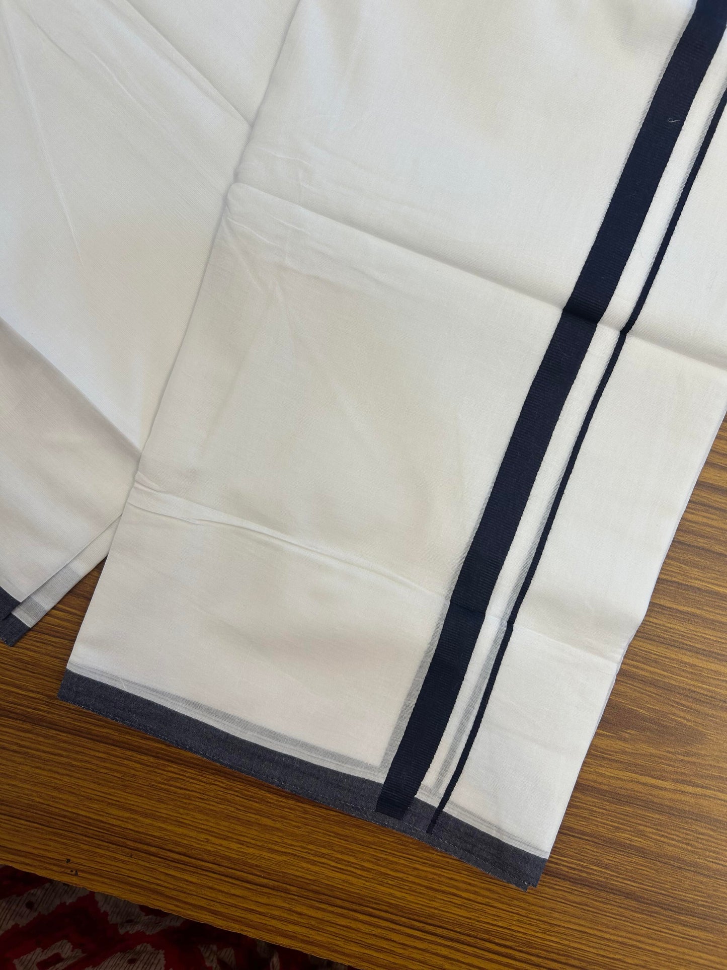 20% Discount! KaithariKada Balaramapuram 100% Cotton Double Pure white Mundu/Dhoti- 100x80 - 1.5 cm inch Black Kara - Between3.80-3.95m (8 muzham) - 50 KK5355 CKS