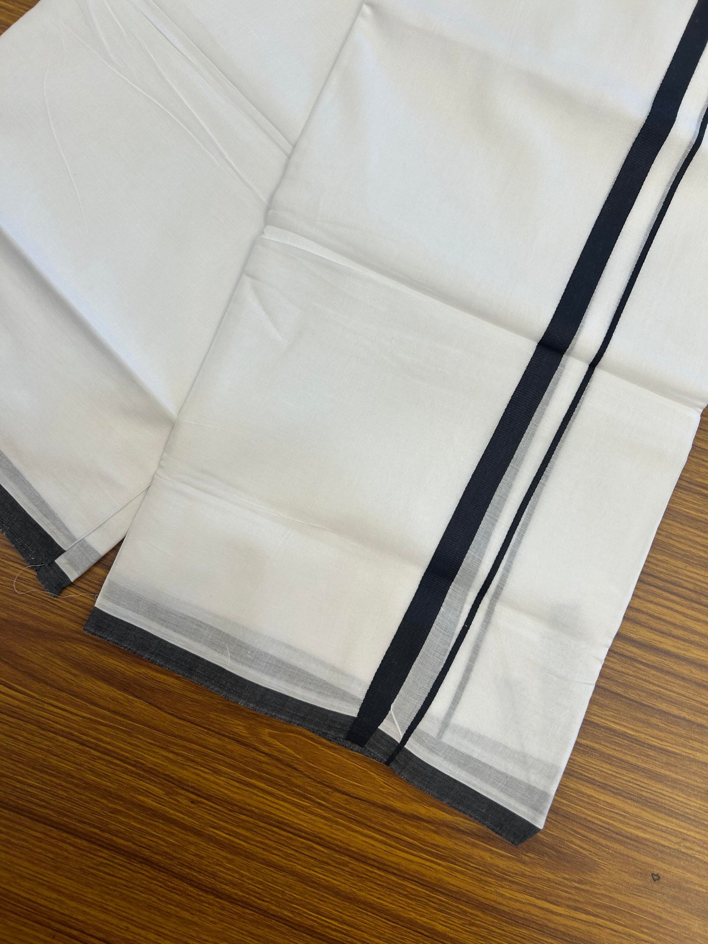 20% Discount! KaithariKada Balaramapuram 100% Cotton Double Pure white Mundu/Dhoti- 100x80 - 1.5 cm inch Navy Blue Kara - Between3.80-3.95m (8 muzham) - 51 KK5355 CKS