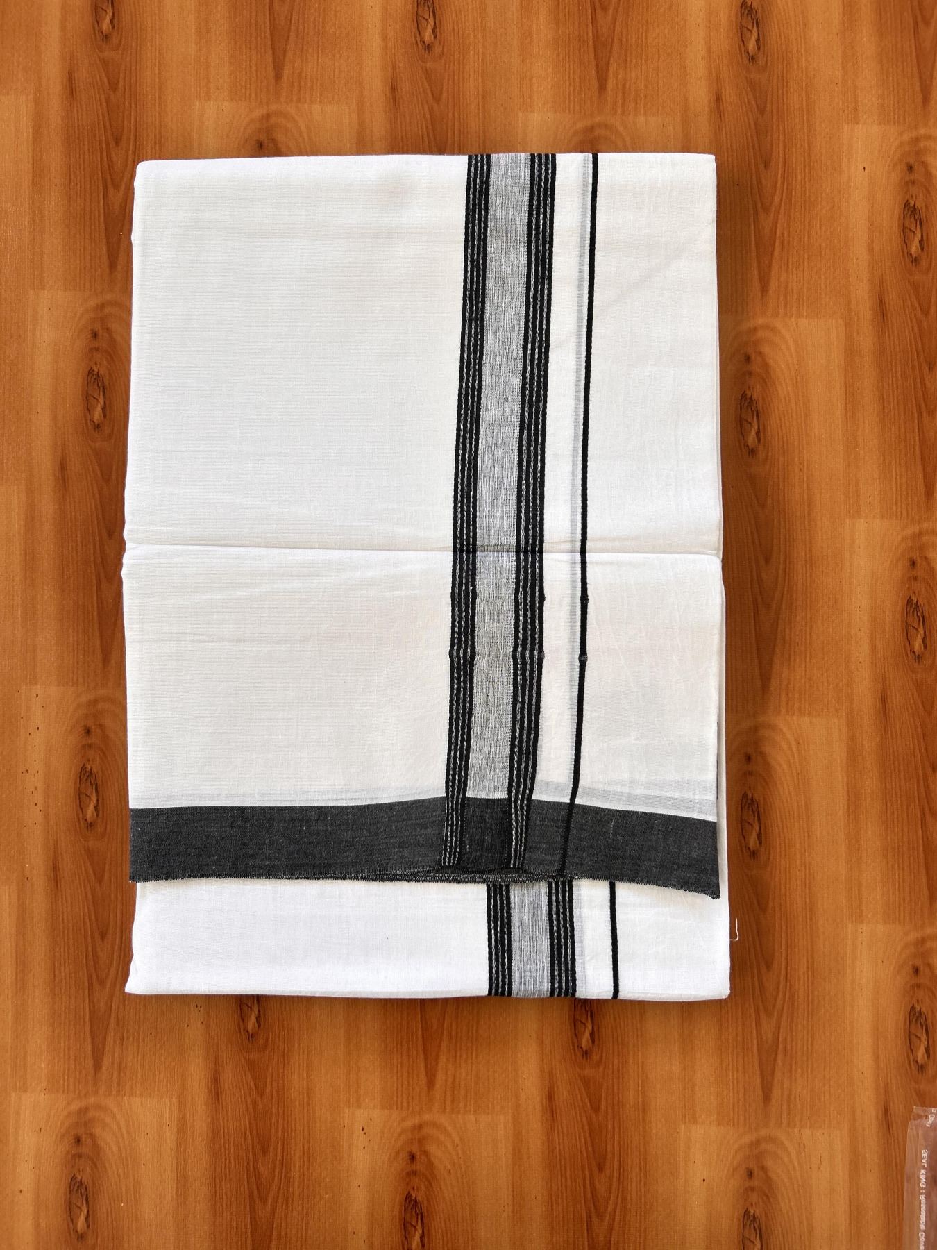 Double Pure White Mundu/Dhoti -20% Discount !! KaithariKada Balaramapuram 100% Cotton - 60s - 1.25 Inch Black Shaded Striped Kara - 3.85 mtr ( 8 muzham) - 3 KK5425 PMC