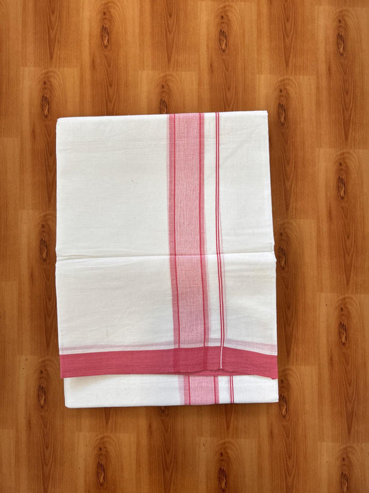 Double Pure White Mundu/Dhoti - 20% Discount !! KaithariKada Balaramapuram 100% Cotton - 60s - 1.5 Inch Rose Pink Shaded Striped Kara - 3.85 mtr ( 8 muzham) - 6 KK5425 PMC