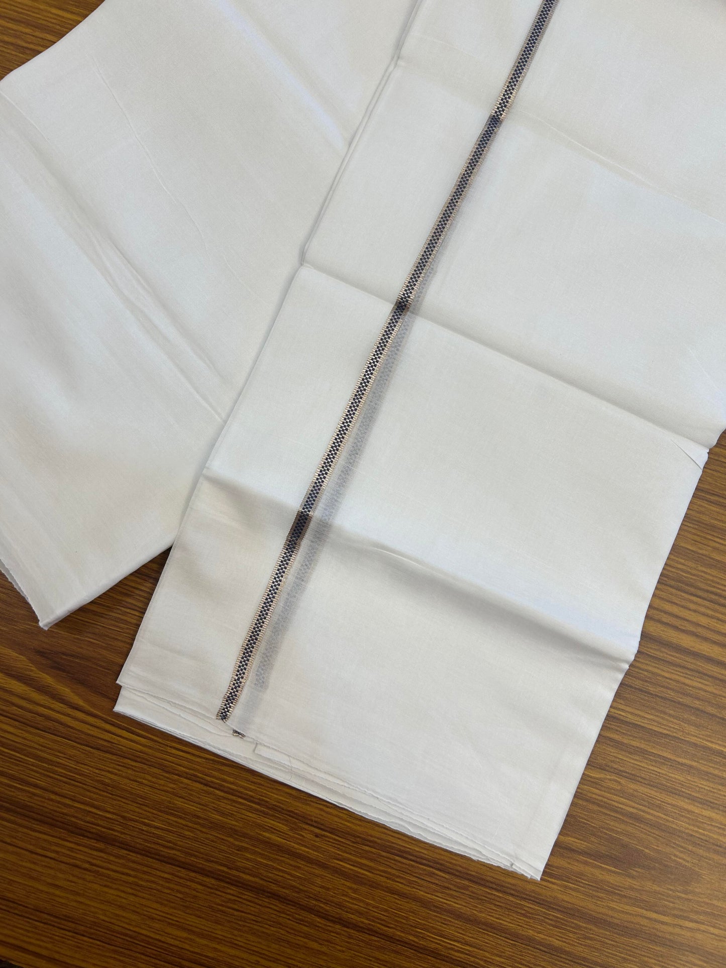 20% Discount! KaithariKada Balaramapuram 100% Cotton Double Pure white Mundu/Dhoti- 100X80 - 1 cm Silver Kasav & Ash Grey Muthukuri Design Kara - Between3.80-3.95m( 8 muzham) - 2 KK5355 CKS