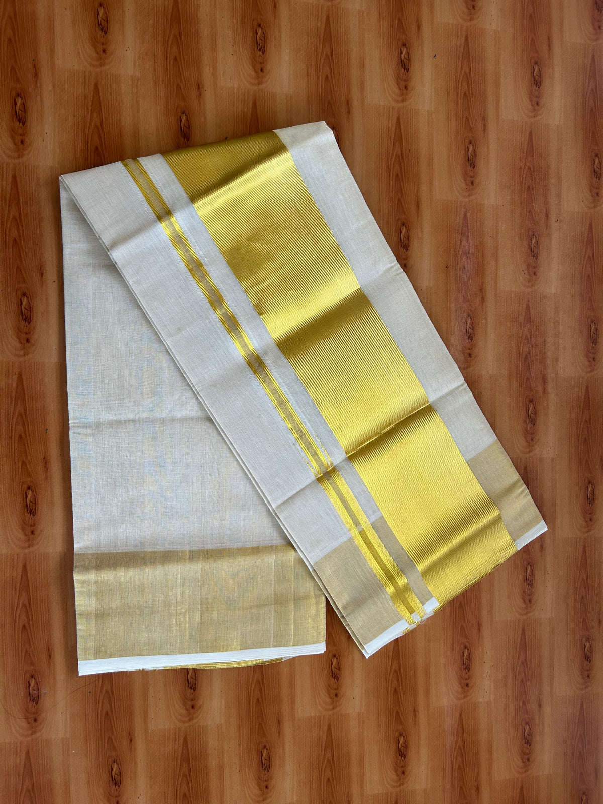 Tissue Neriyath - 25% Discount! KaithariKada Handloom Millpaav - Kerala Handloom - 100% Pure Cotton  - 80x90 - 4 Inch Puliyilakkara Gold Kasav Chutty Kara With Tissue Body - 5 KK5544 CED