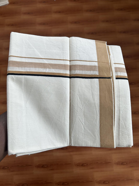 Single Mundu/Dhoti - Off White (Unbleached) 29% Discount !! KaithariKada Balaramapuram 100% Cotton Twisted 60s Thread - 1 Inch Silver Kasav & Black & Brownish Orange Shaded Kara (2 meter /4 muzham) - 2 KK5393 GL