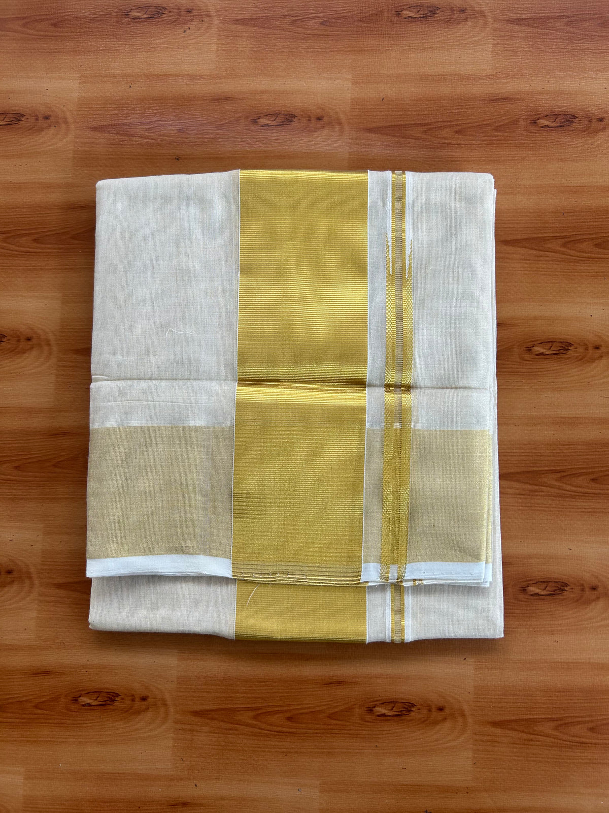 Tissue Neriyath - 25% Discount! KaithariKada Handloom Millpaav - Kerala Handloom - 100% Pure Cotton  - 80x90 - 3 Inch Puliyilakkara Gold Kasav Chutty Kara With Tissue Body - 4 KK5544 CED