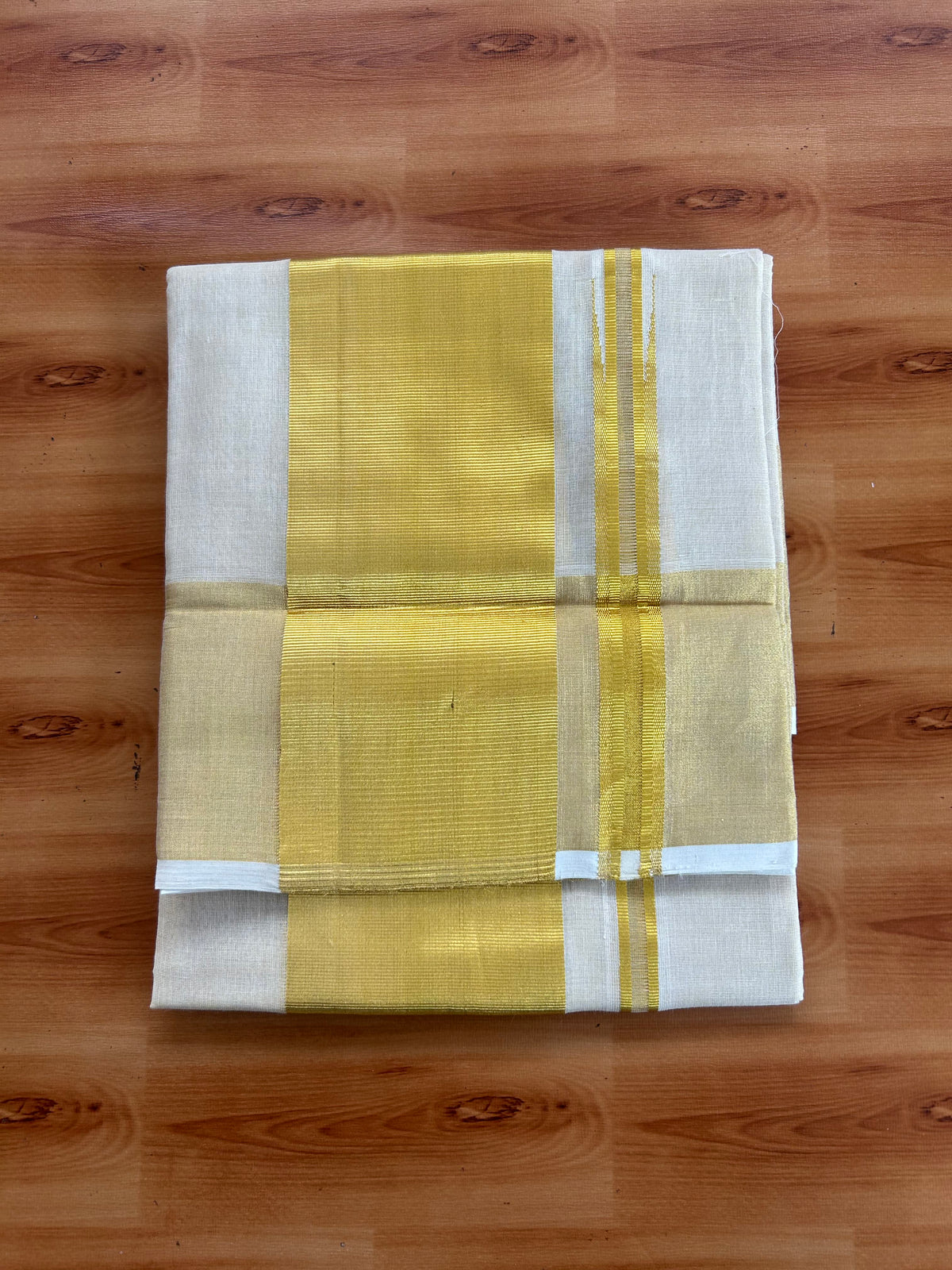 Tissue Neriyath - 25% Discount! KaithariKada Handloom Millpaav - Kerala Handloom - 100% Pure Cotton  - 80x90 - 4 Inch Puliyilakkara Gold Kasav Chutty Kara With Tissue Body - 5 KK5544 CED